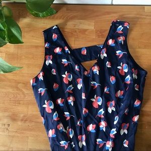 Blue and orange patterned sleeveless top